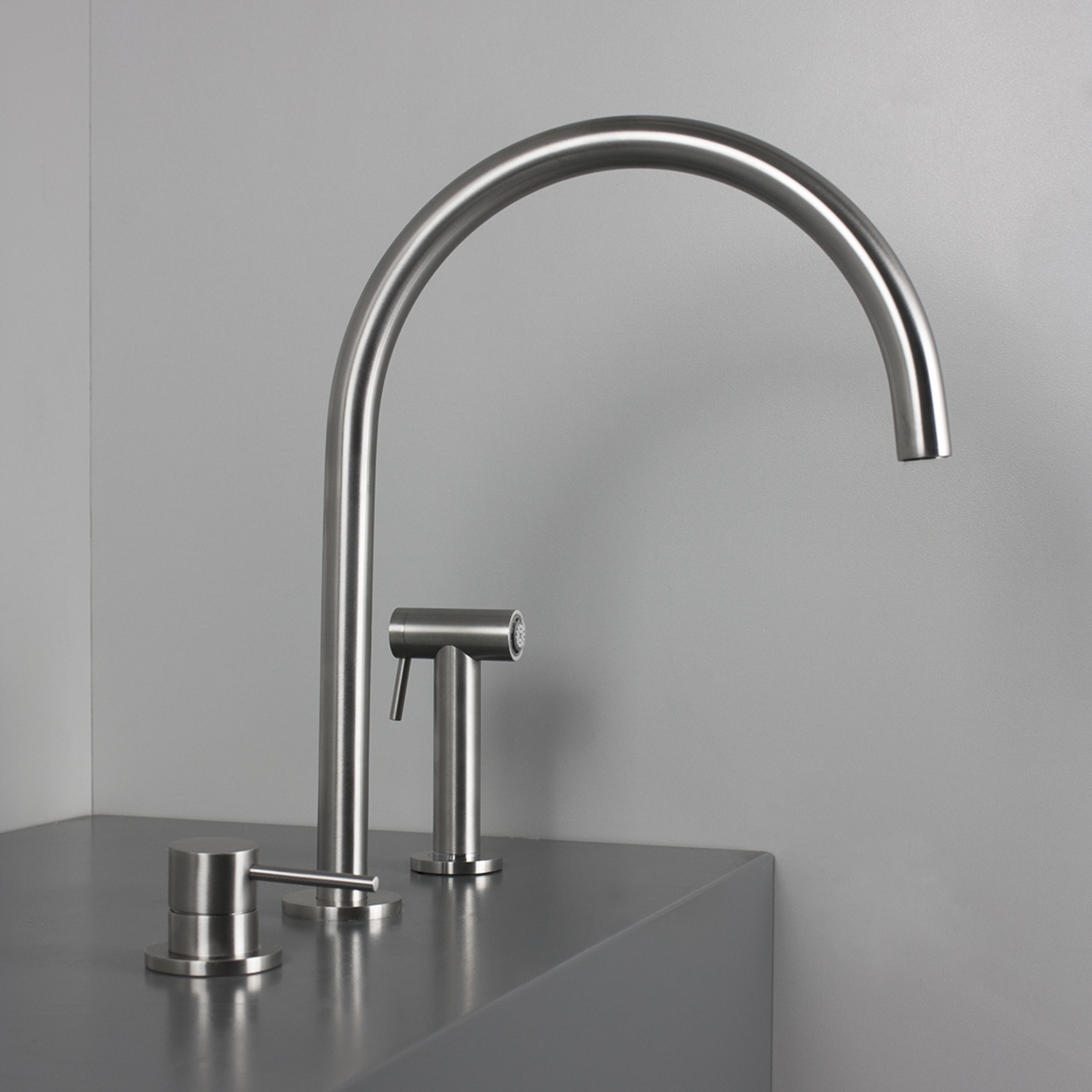 EX316 3 Hole Deck Mounted Kitchen Mixer With Push Lever Hand Shower