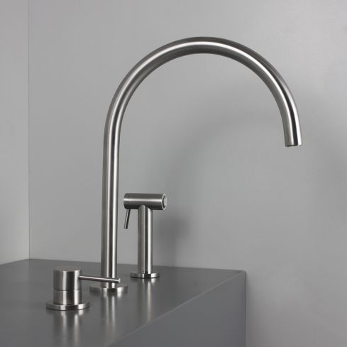 EX316 3 Hole Deck Mounted Kitchen Mixer With Push Lever Hand Shower
